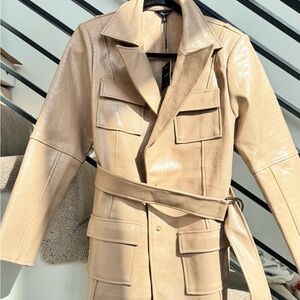 JLUXLABEL Croc-Embossed Tan Trench Coat
